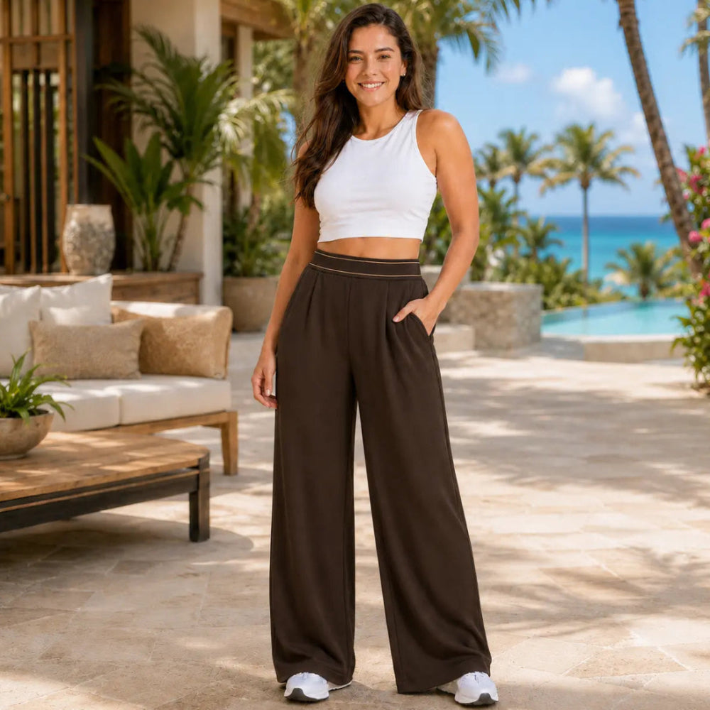 Women’S Wide Leg Palazzo Pants Black High Waisted Loose Lounge Pants with Pockets Casual Flowy Beach Vacation Pants Summer Resort Pants Comfy Stretchy Yoga Travel Pants for Women,Clothes for Back to School,First Day of School Outfits