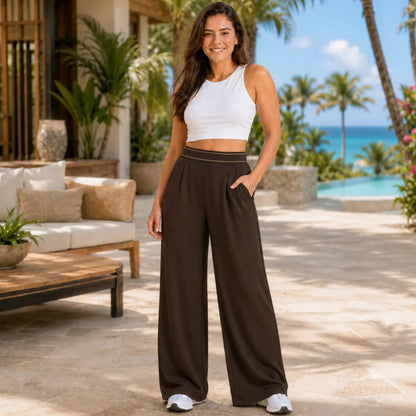 Women’S Wide Leg Palazzo Pants Black High Waisted Loose Lounge Pants with Pockets Casual Flowy Beach Vacation Pants Summer Resort Pants Comfy Stretchy Yoga Travel Pants for Women,Clothes for Back to School,First Day of School Outfits