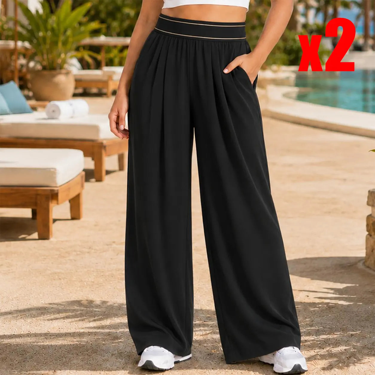 Women’S Wide Leg Palazzo Pants Black High Waisted Loose Lounge Pants with Pockets Casual Flowy Beach Vacation Pants Summer Resort Pants Comfy Stretchy Yoga Travel Pants for Women,Clothes for Back to School,First Day of School Outfits