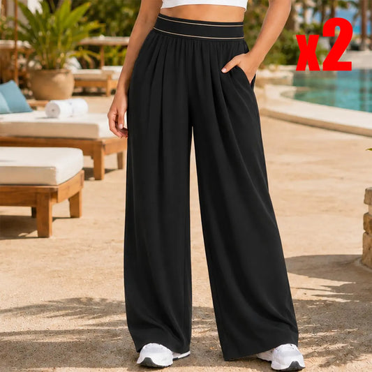 Women’S Wide Leg Palazzo Pants Black High Waisted Loose Lounge Pants with Pockets Casual Flowy Beach Vacation Pants Summer Resort Pants Comfy Stretchy Yoga Travel Pants for Women,Clothes for Back to School,First Day of School Outfits