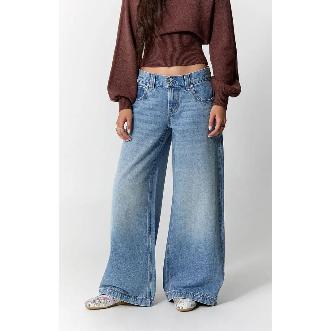 Pacsun Women'S Sloane Low Rise Ultra Baggy Jeans 2-Button Light Blue