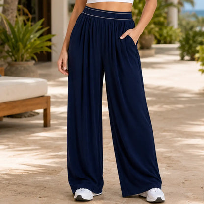 Women’S Wide Leg Palazzo Pants Black High Waisted Loose Lounge Pants with Pockets Casual Flowy Beach Vacation Pants Summer Resort Pants Comfy Stretchy Yoga Travel Pants for Women,Clothes for Back to School,First Day of School Outfits