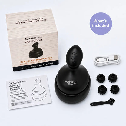MIRATOKI Cocowave 4-In-1 Face & Scalp Massager, True Japanese Shiatsu Technology, Red Light for Healthier Scalp, Electric Head Spa Device Rotate Kneading and Vibration for Facial Massage, Scalp Care, Neck & Body Relaxation