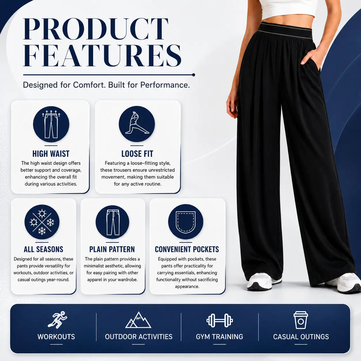 Women’S Wide Leg Palazzo Pants Black High Waisted Loose Lounge Pants with Pockets Casual Flowy Beach Vacation Pants Summer Resort Pants Comfy Stretchy Yoga Travel Pants for Women,Clothes for Back to School,First Day of School Outfits